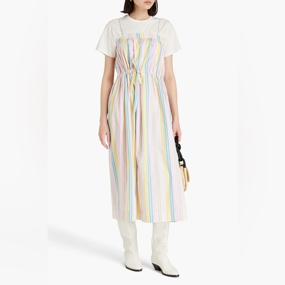 GANNI Striped Cotton-Poplin Spaghetti Strap Midi Dress Sz 32 XXS - Picture 1 of 10